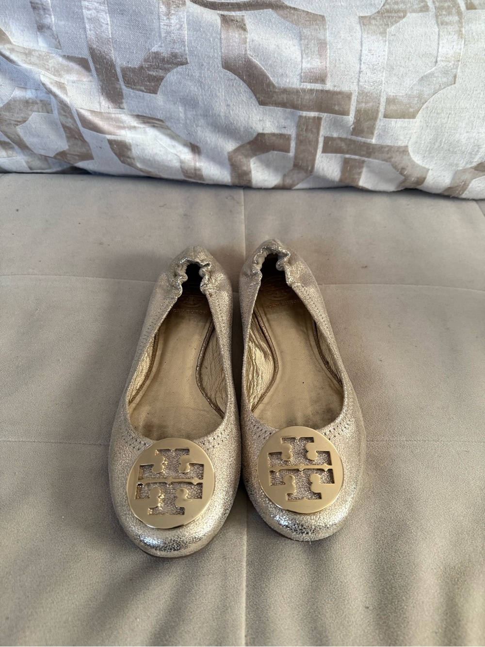 Tory Burch Metallic Gold Logo Ballet Flats
